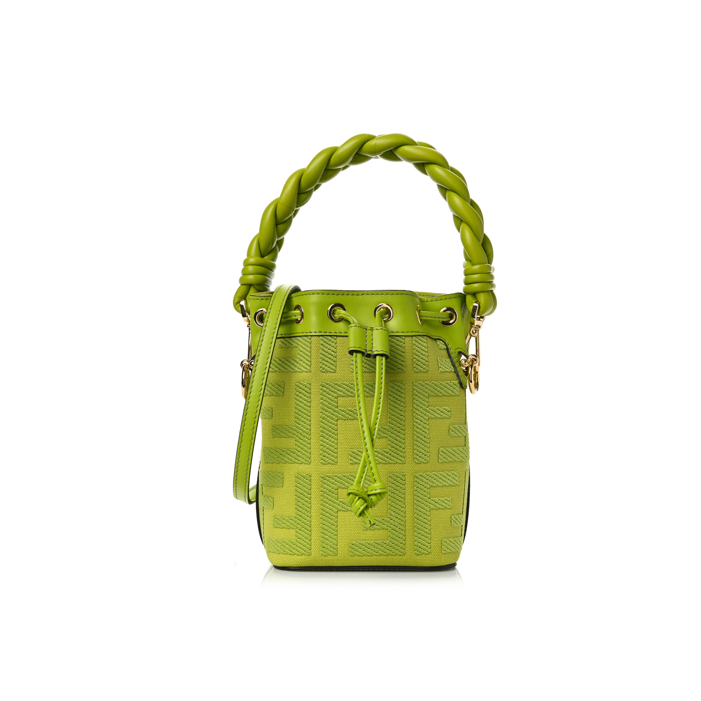 FENDI CANVAS NAPPA F IS FENDI FF EMBROIDERED MINI MON TRESOR BUCKET BAG WASABI 8BS010AKKWF1JCP (18*12*10cm)